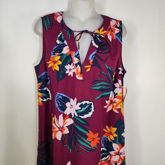 Old Navy Women’s Mini Dress Medium Shift Floral Sleeveless Tie Neck Raspberry - Picture 3 of 10